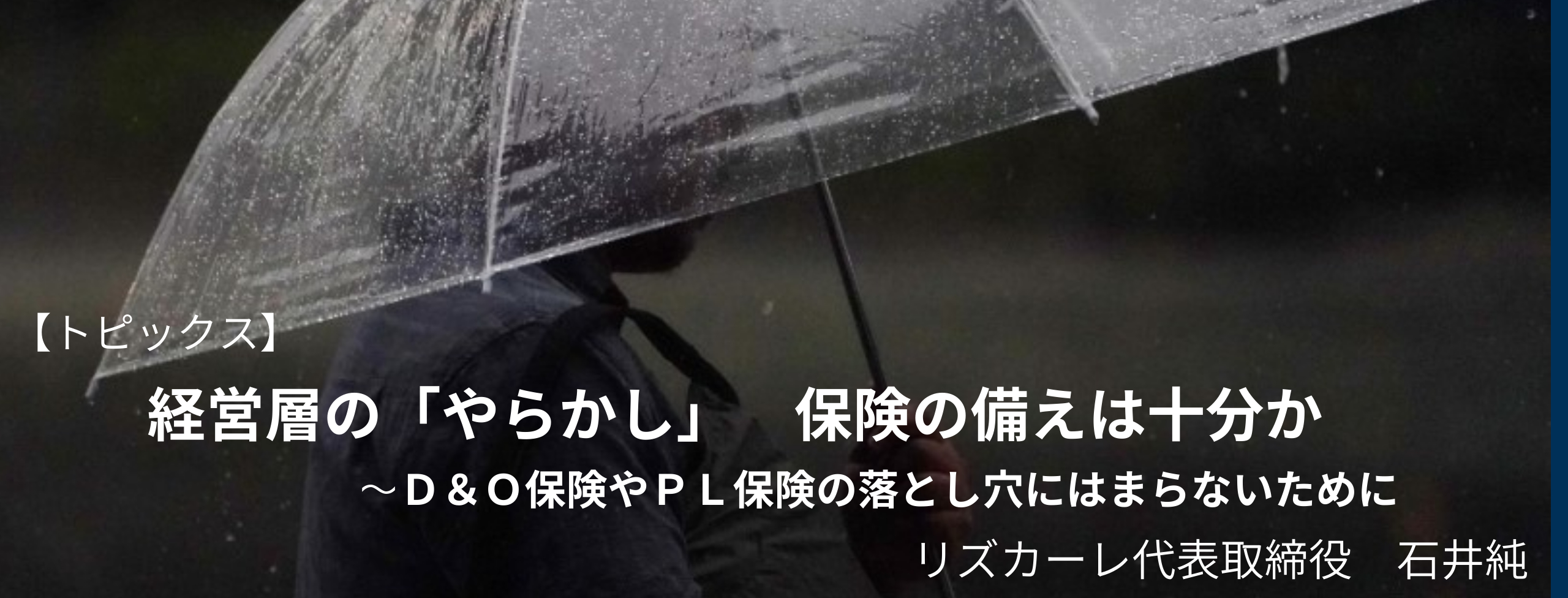 経営層の「やらかし」 保険の備えは十分か リズカーレ代表取締役 石井純 日経リスクインサイト